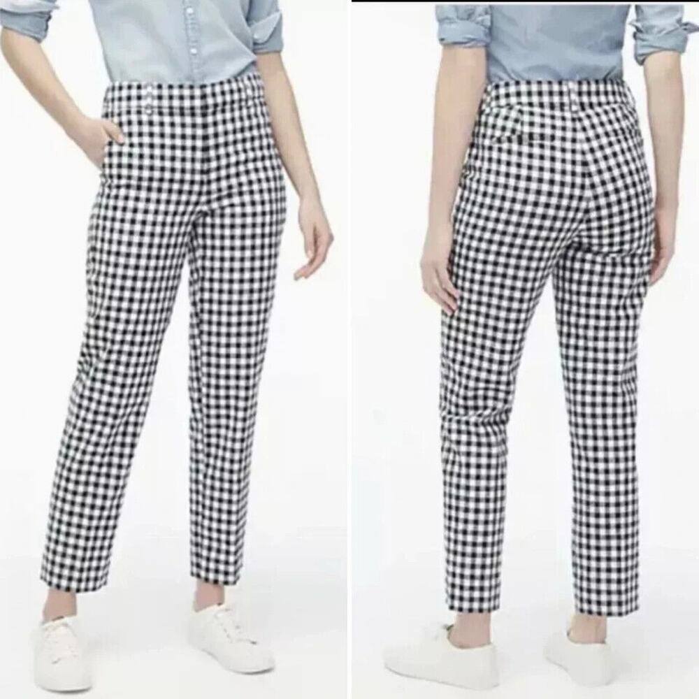 J.Crew Linen High Waisted Pants Size 24 Black White Gingham Check Coastal Preppy